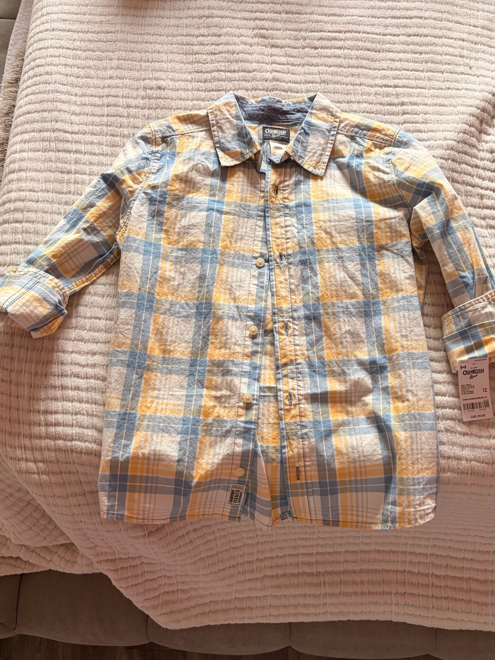 OshKosh B'gosh Yellow and Light Blue Plaid Button-Down Shirt